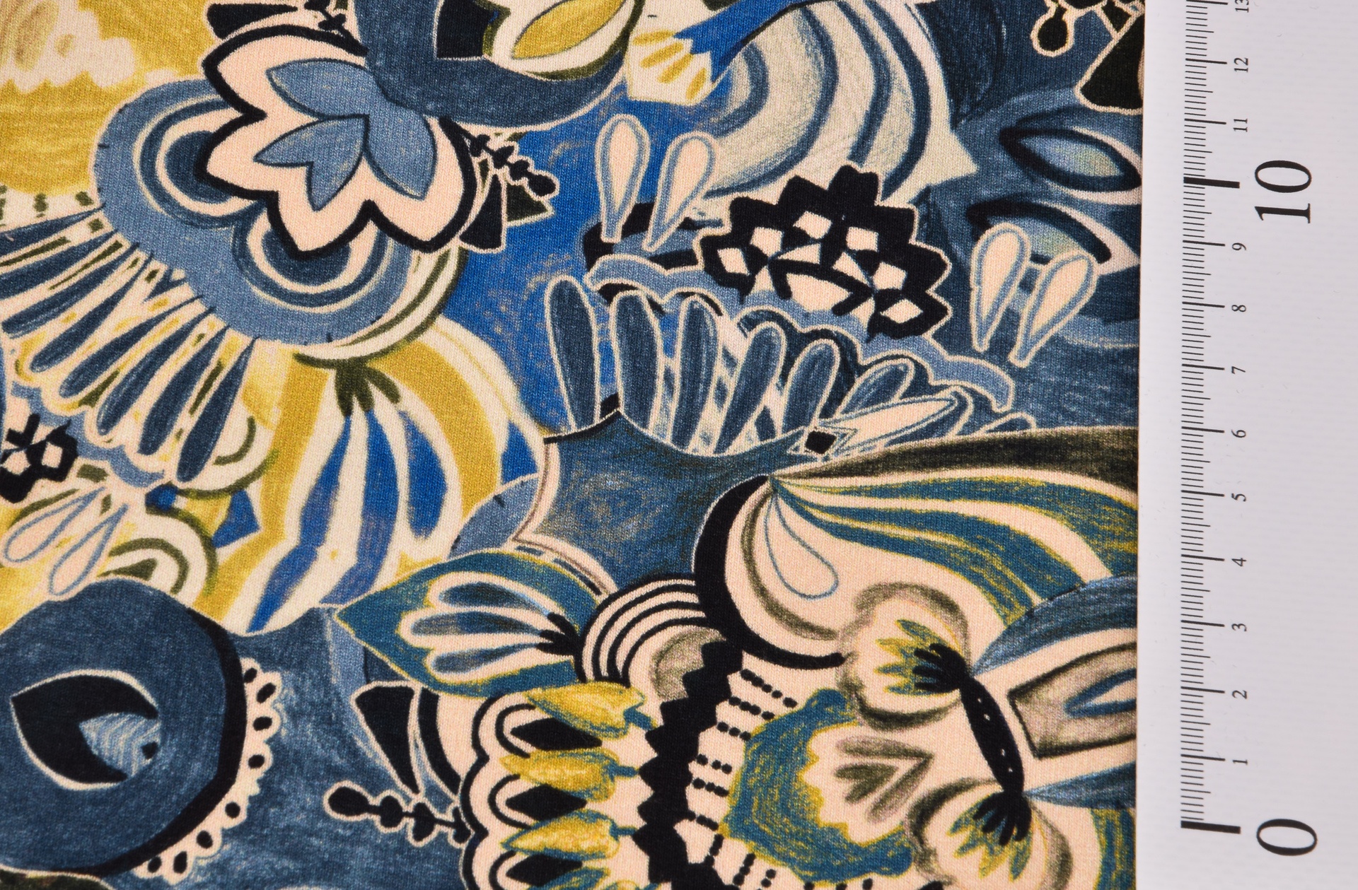 Jerseyprint Blumen Blau Gelb