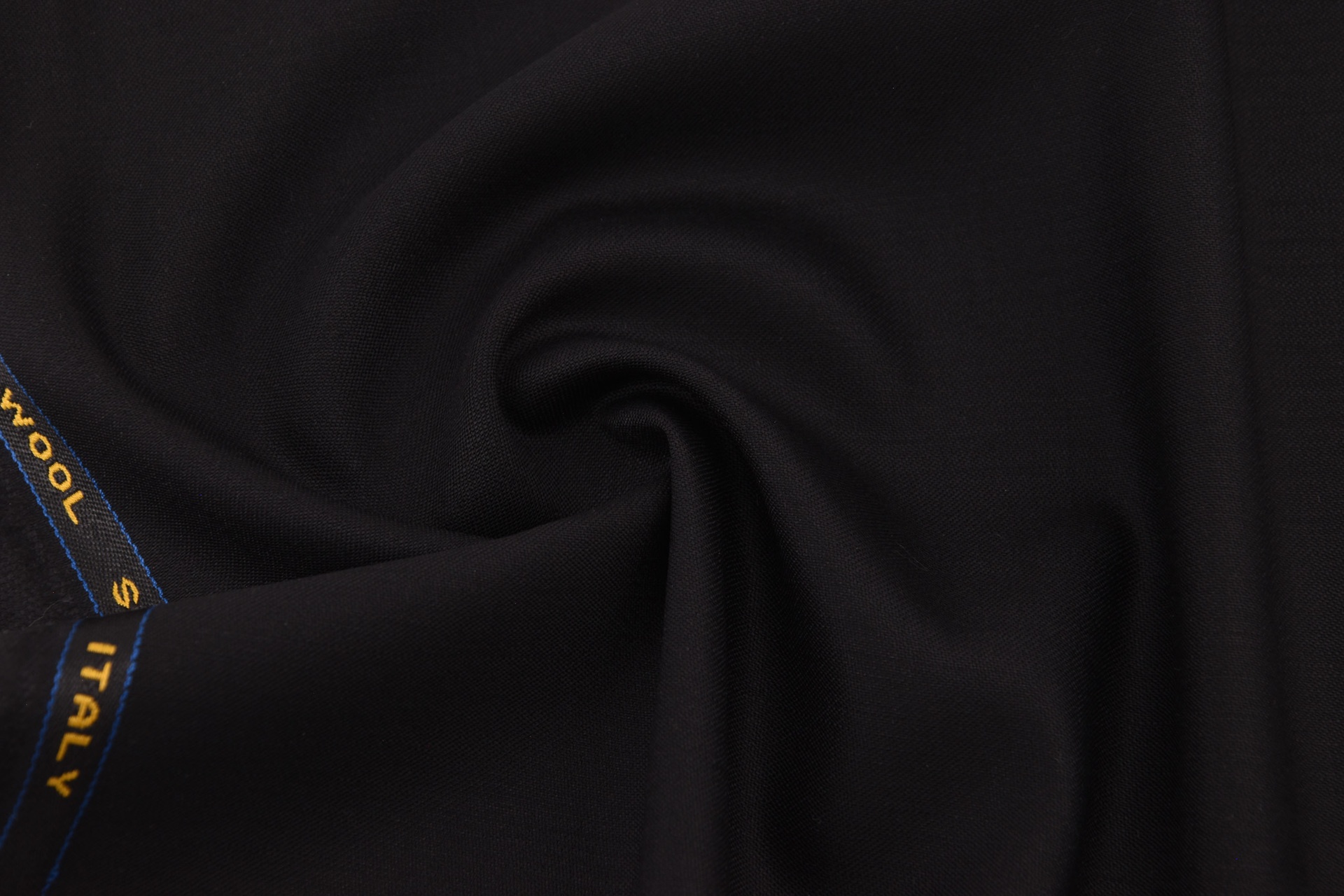 Satin Schurwolle-Elasthan m. Schriftleiste Schwarz
