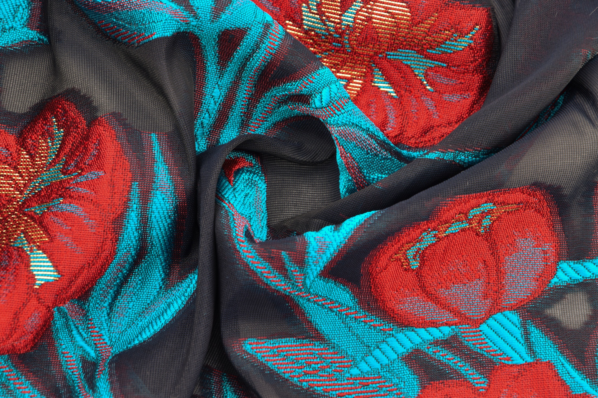 Organza Bestickt Rot / Petrol