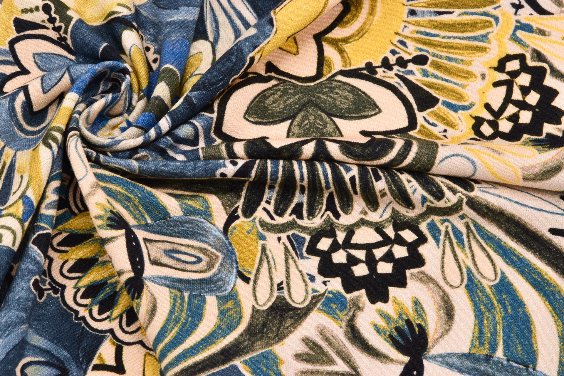 Jerseyprint Blumen Blau Gelb