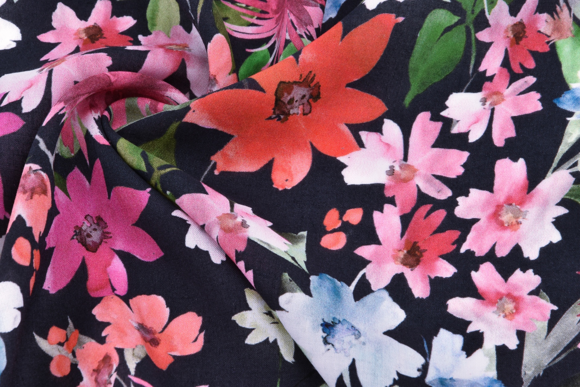 Viskoseprint Blumen Dunkelblau