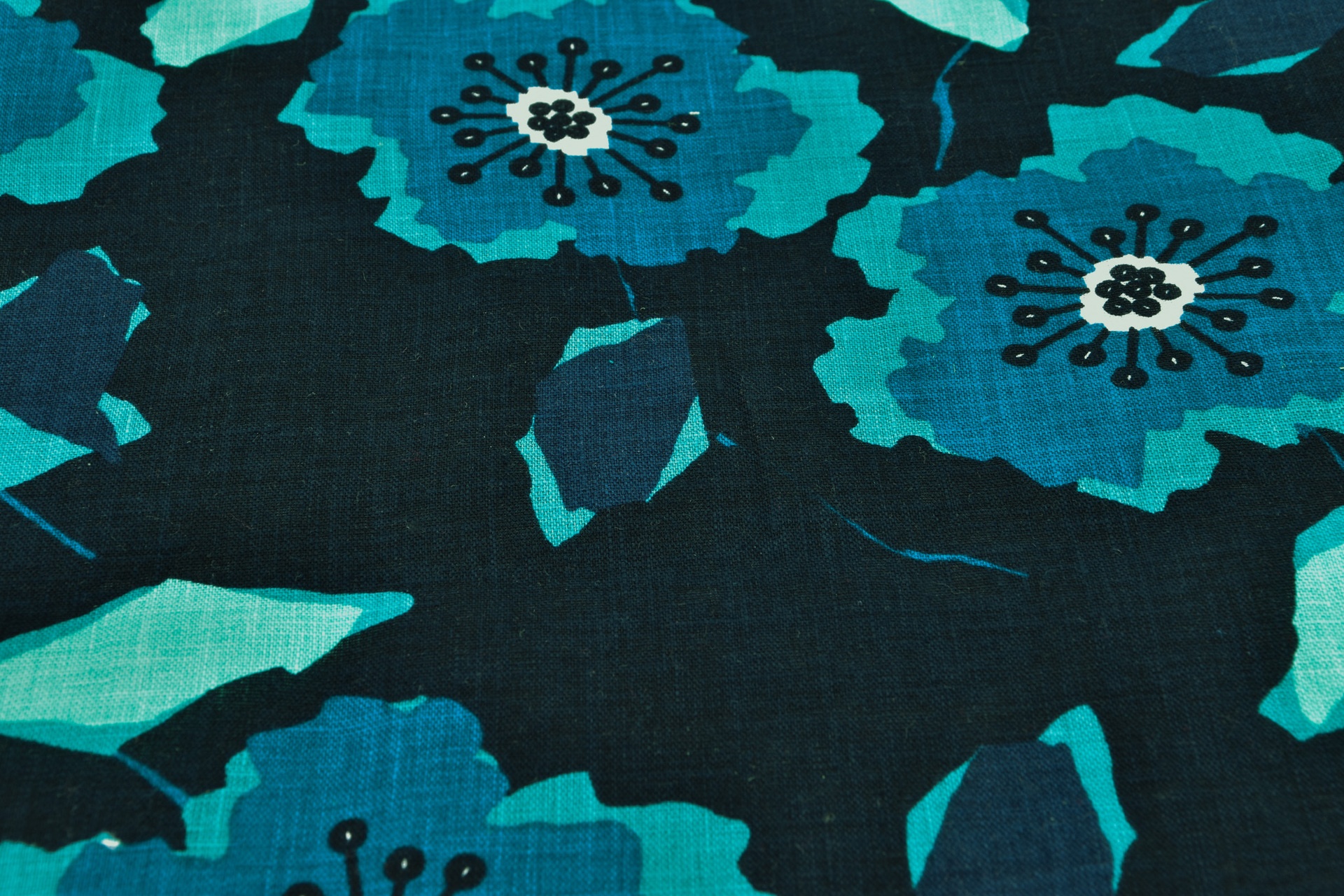 Leinen gemustert Stahlblau, Türkis, Grünblau