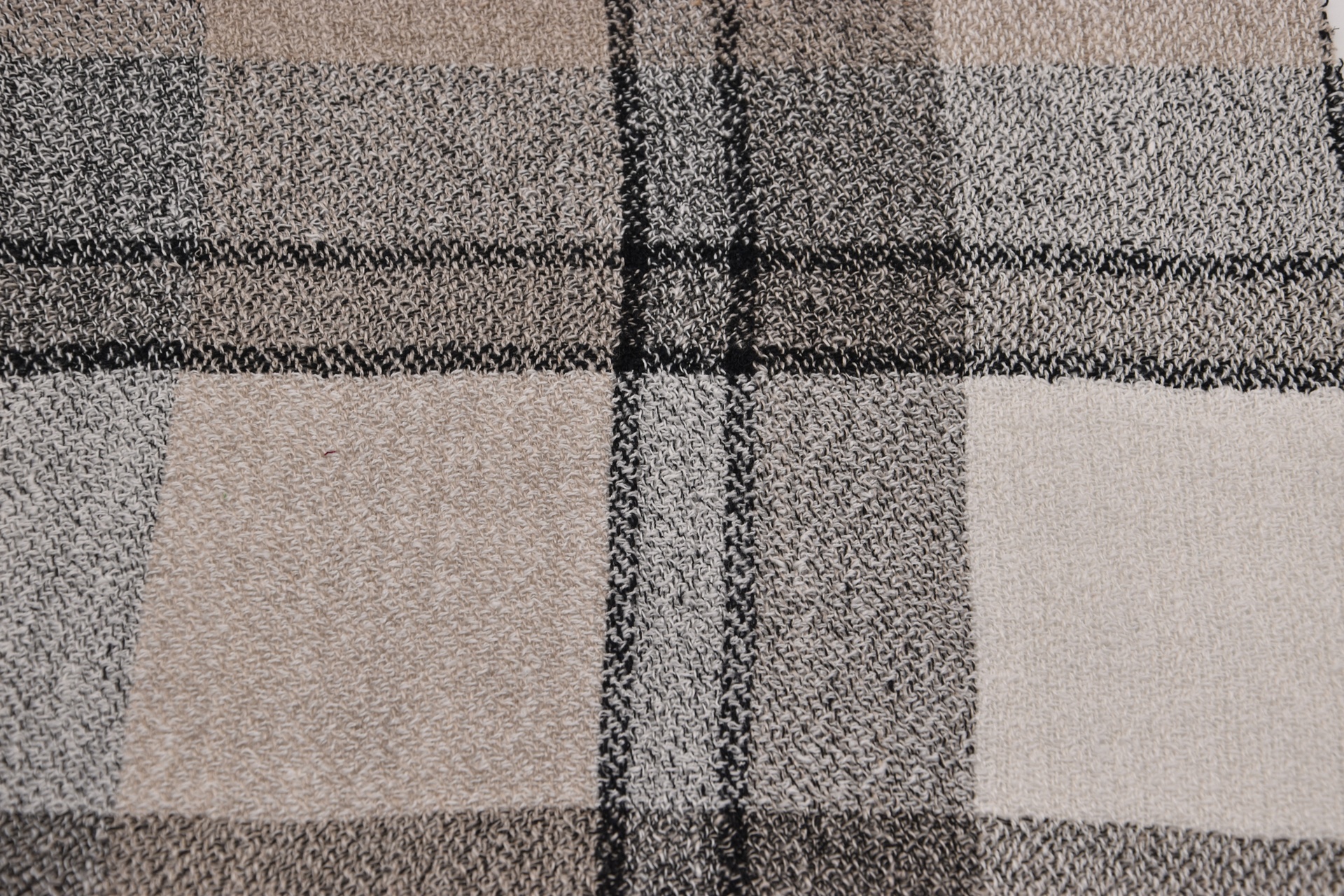 Leinenstoff Grau Beige Kariert