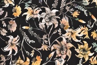 Viskoseprint Blumen schwarz gelb