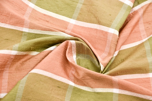 Dupionseide Kariert Grün Beigerot