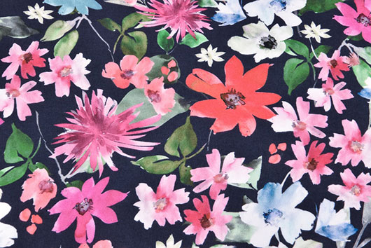 Viskoseprint Blumen dunkelblau